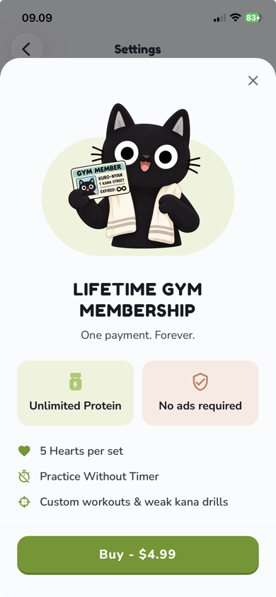 KanaGym Lifetime membership paywall